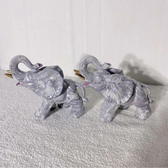 Vintage Marbled Purple Porcelain Elephants X2 - Picture 8 of 12